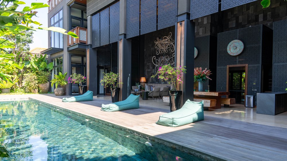 Elite Havens - Villa Moonstone -Private 8-Bedroom Modern Luxury Villa  -  Bali Indonesia - Restful pool and open living area